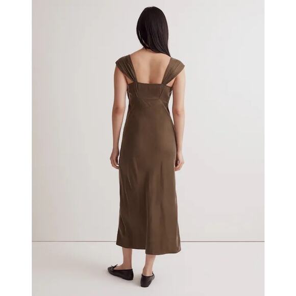 NWT Madewell Square-Neck Midi Dress In Expedition Green Size 14 - Picture 3 of 10